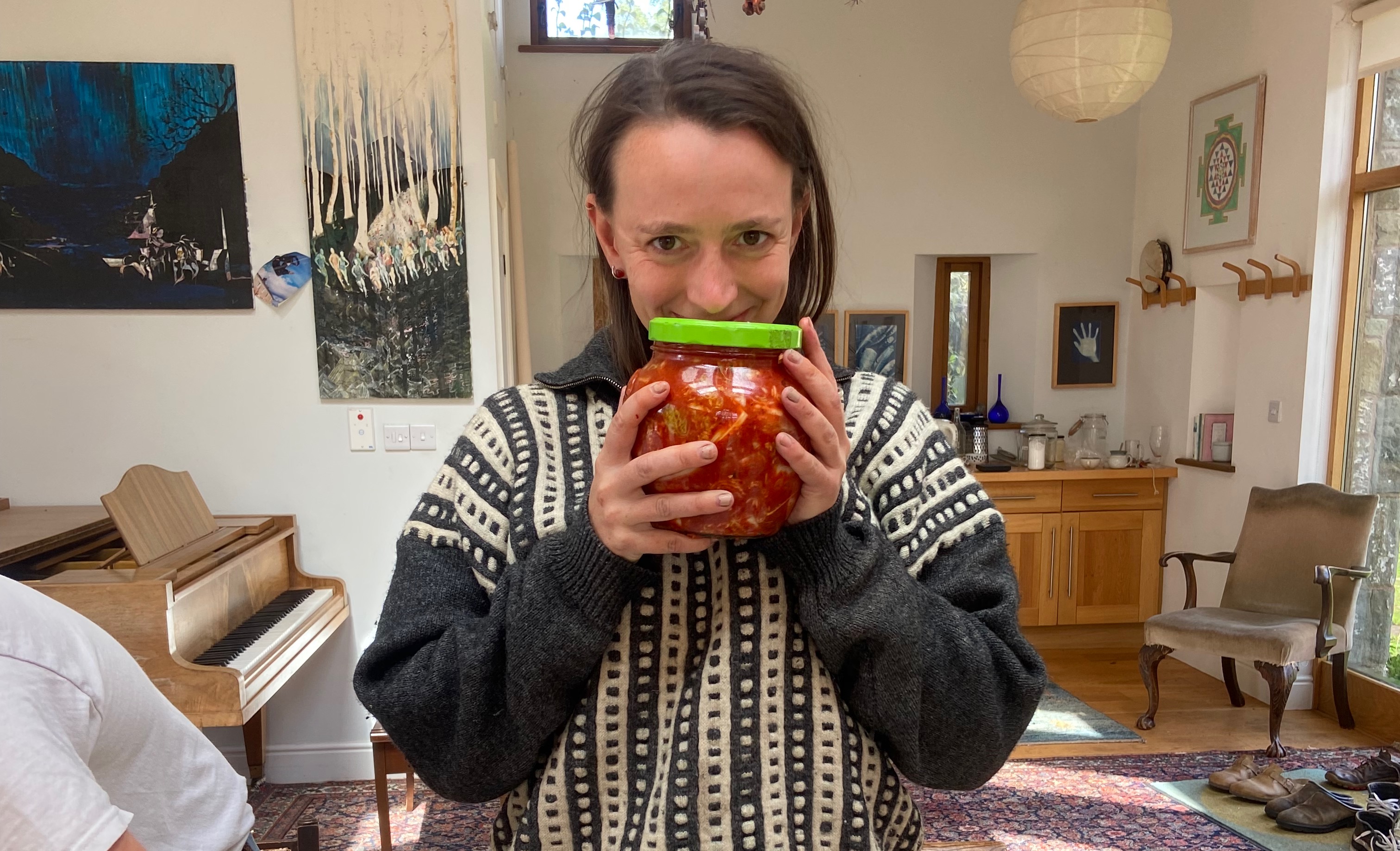 holding kimchi